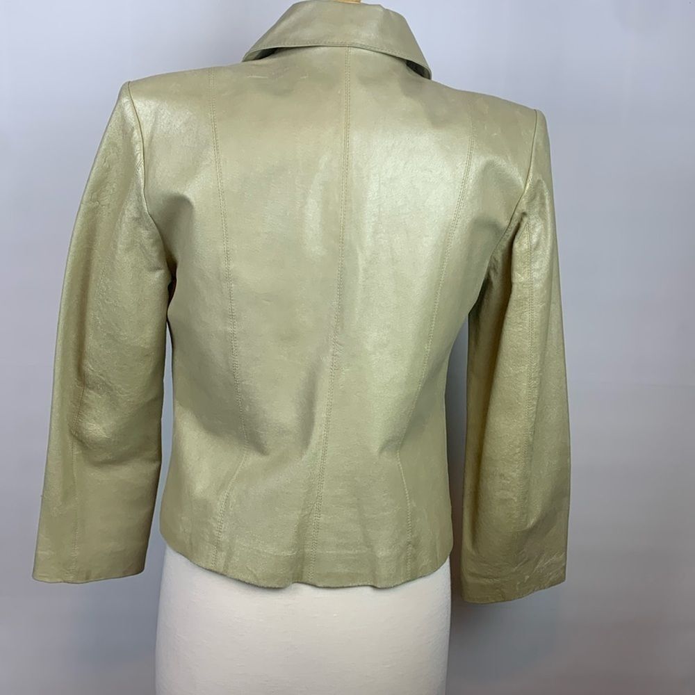 Adler Collection zippered beige leather jacket, Small - Picture 2 of 10